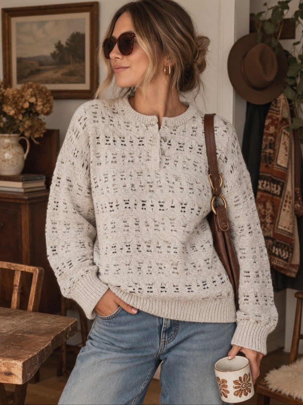 Cozy Vintage Knit Cream 100% Cotton  Sweater